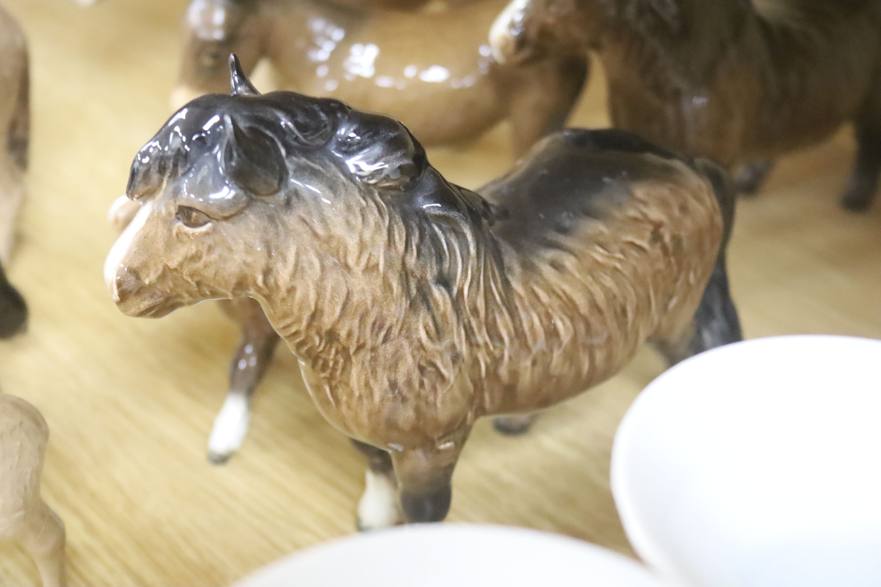 Four Beswick Shetland ponies and four Beswick donkeys